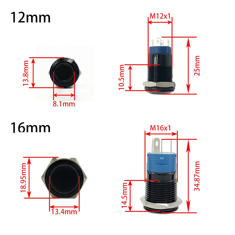 Black Metal Push Button Start Stop Power On Off Momentary Switch LED Backlit With Fixation 12 220 V Connected Electrical Outlets Zpaxo