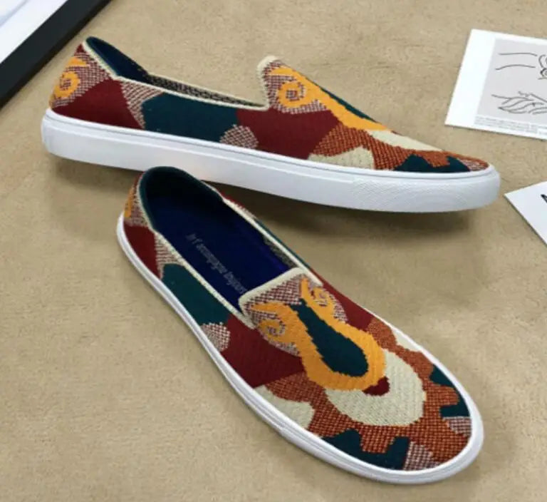 Women Loafers Flats Shoes Pregnant Outside Knitted Slip-On Spring/Autumn Round Toes Casual Womens Flats Shoes Zapatos Mujer Zpaxo Multicolor 35