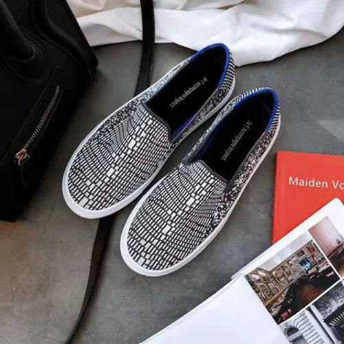 Women Loafers Flats Shoes Pregnant Outside Knitted Slip-On Spring/Autumn Round Toes Casual Womens Flats Shoes Zapatos Mujer Zpaxo Deep-silver 40