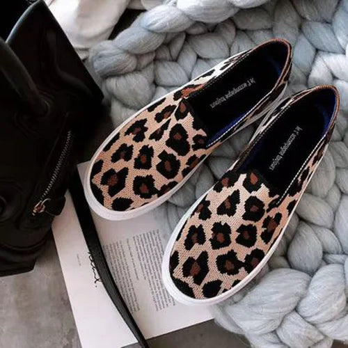 Women Loafers Flats Shoes Pregnant Outside Knitted Slip-On Spring/Autumn Round Toes Casual Womens Flats Shoes Zapatos Mujer Zpaxo Leopard-1 40
