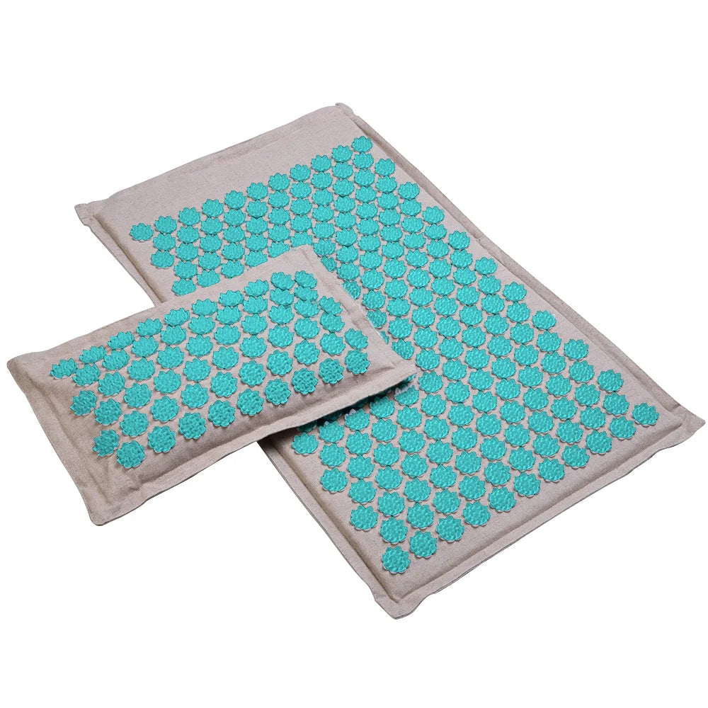 Lotus Spike Acupressure Mat Cushion Nature Linen Coconut Palm Back Neck Foot Massage Indoor Home Fitness Pillow Gym Mat Home Zpaxo 2pcs Gray blue