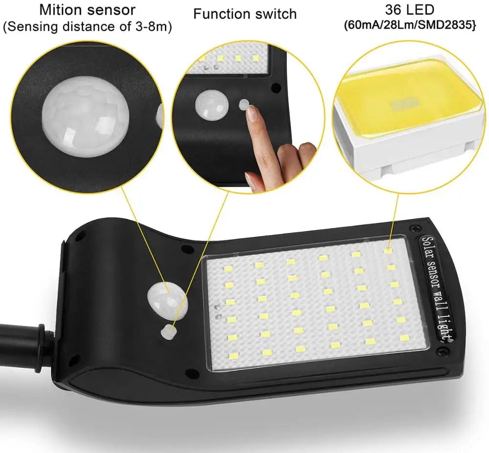 Solar Outdoor Light 36 LED PIR Motion Sensor Waterproof Street Light Wall Lamp for Outdoor Garden Solar Lights Zpaxo
