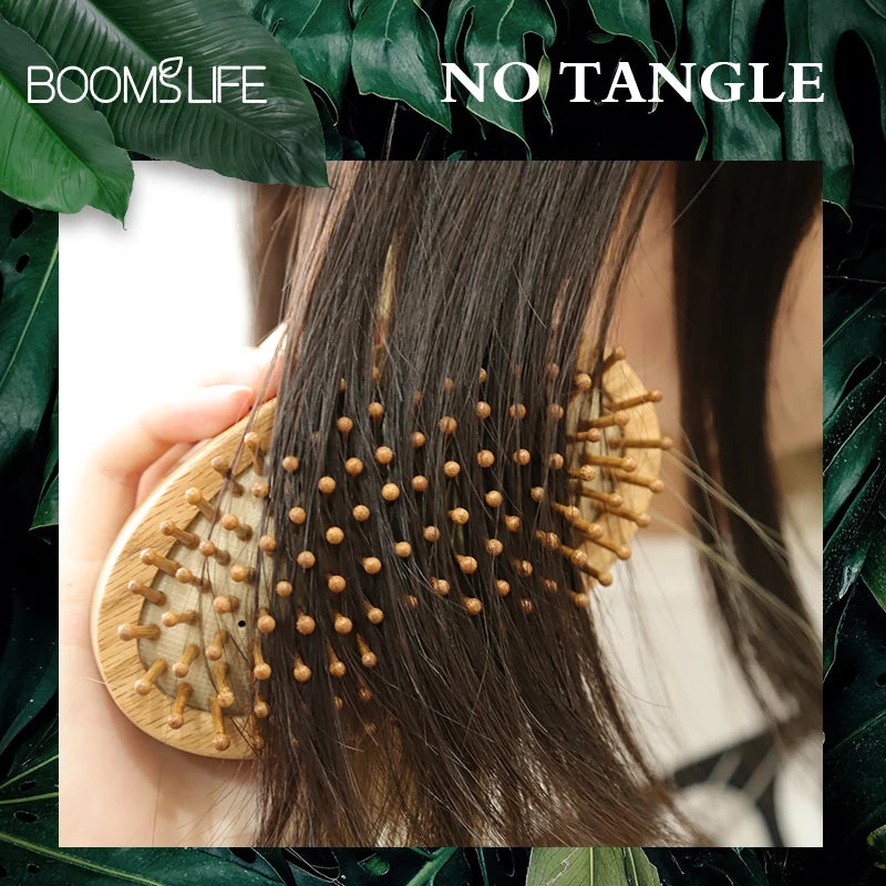 USA Oak Wood Hair Brush Soft Boar Bristle Nylon Needle Wooden Hair Airbag Brush Scalp Massage Wood Brush and Comb Without Handle Zpaxo