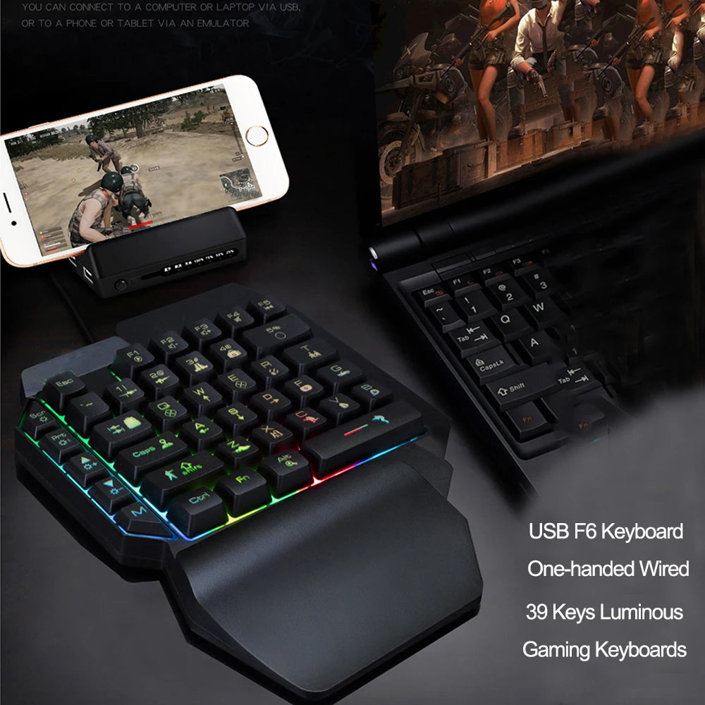 Wired 39 Keys F6 USB Keyboard With Hand Rest Colorful One-Handed Luminous Gaming Keyboards for Tablet Ergonomics Gamer Keycap Zpaxo