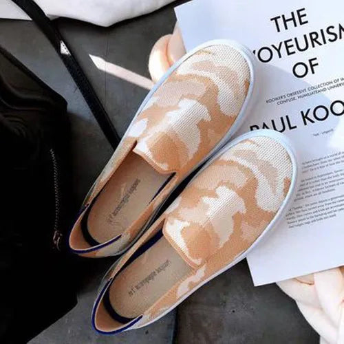 Women Loafers Flats Shoes Pregnant Outside Knitted Slip-On Spring/Autumn Round Toes Casual Womens Flats Shoes Zapatos Mujer Zpaxo Orange 40