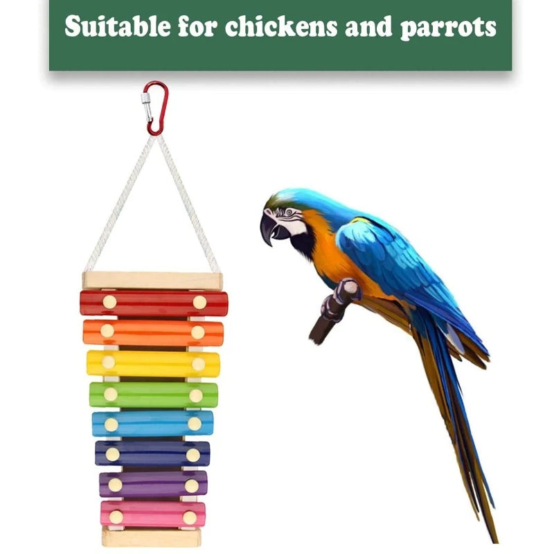 Bird Parrot Intelligence Toy Rope Hanging Chicken Xylophone Hens