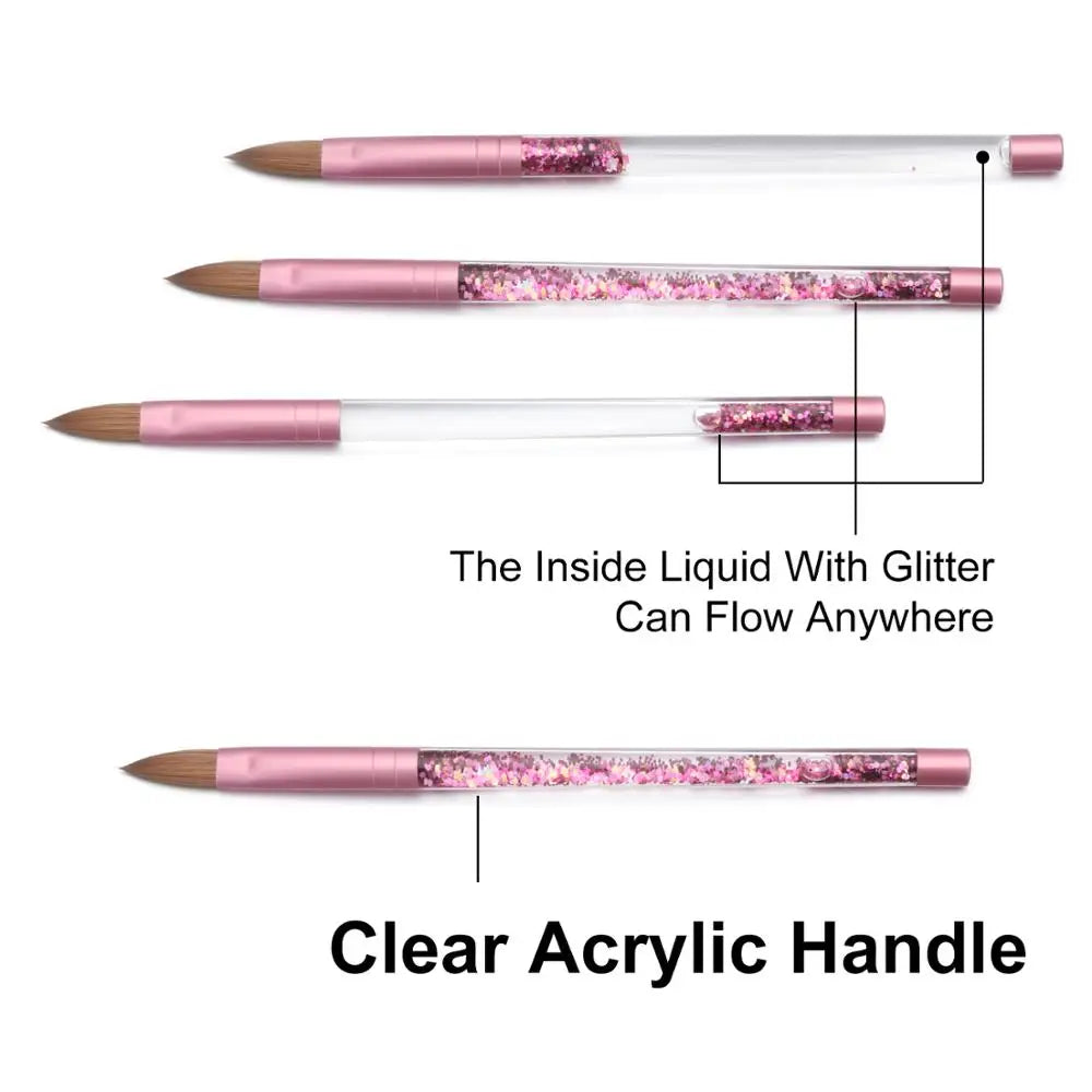 Acrylic Nail Brush Pure Kolinsky Hair Powder Round Shaped Pink Liquid Zpaxo