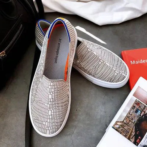 Women Loafers Flats Shoes Pregnant Outside Knitted Slip-On Spring/Autumn Round Toes Casual Womens Flats Shoes Zapatos Mujer Zpaxo Silver 40