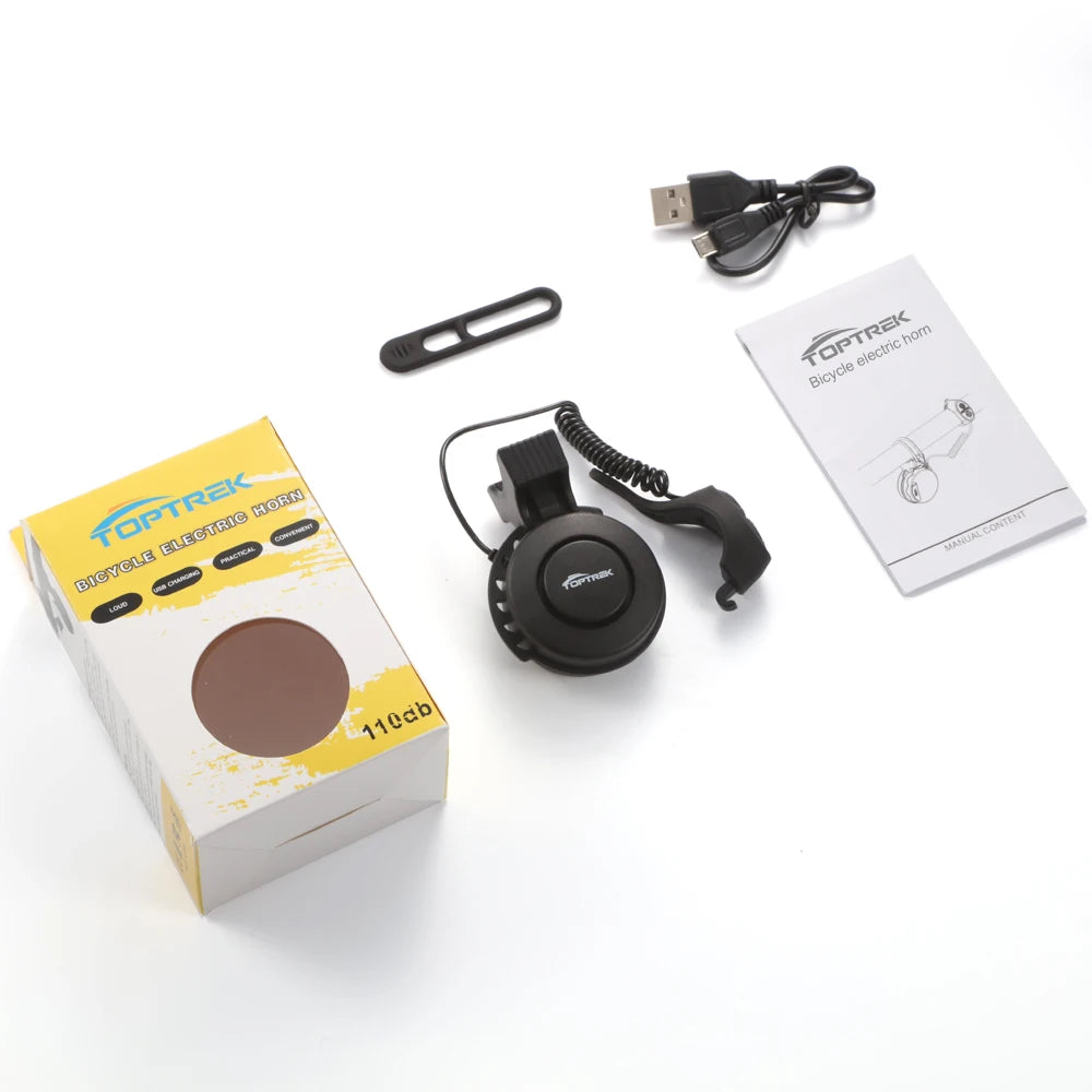 Toptrek Bicycle Electronic Bell Scooter E-bike Siren Trumpet Alarm Bike Bell USB Charge Cycling Warning Alert Safety Riding Zpaxo