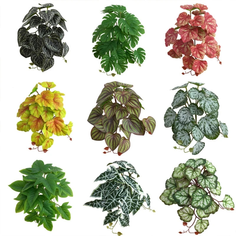Artificial Reptile Terrarium Plants Realistic Tropical Leaves Tank