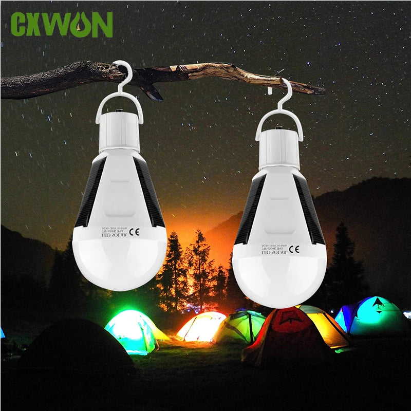 Solar LED Camping Lights 7W 12W E27 AC85V-265V Emergency Bulb Hook Zpaxo