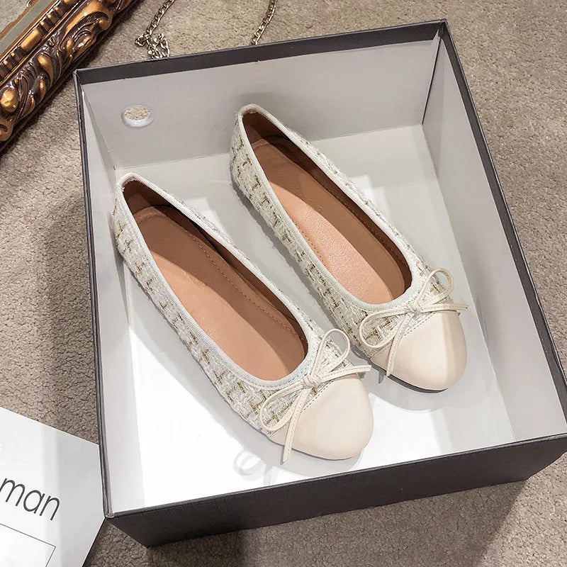 Women's Flat Shoes Spring Autumn New Shallow Women's Shoes Round Toe Mixed Colors Concise Female Shoes Large Size 33-44 Zpaxo WHITE 35