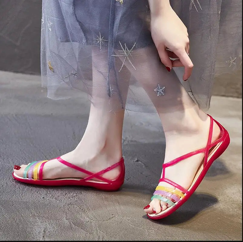 2021 summer fish mouth flat sandals women's beach shoes soft soled shoes large fish mouth crystal shoes fashion jelly shoes Zpaxo