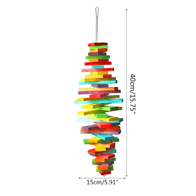 Rainbow Wood Blocks Bird Chew Toy Hanging Chain Cage Parrot Toys