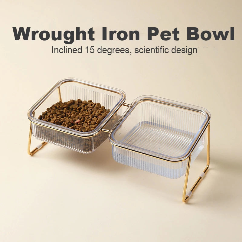 Pet Double Bowl Transparent Foot Cat Drink Water Food Golden Stand
