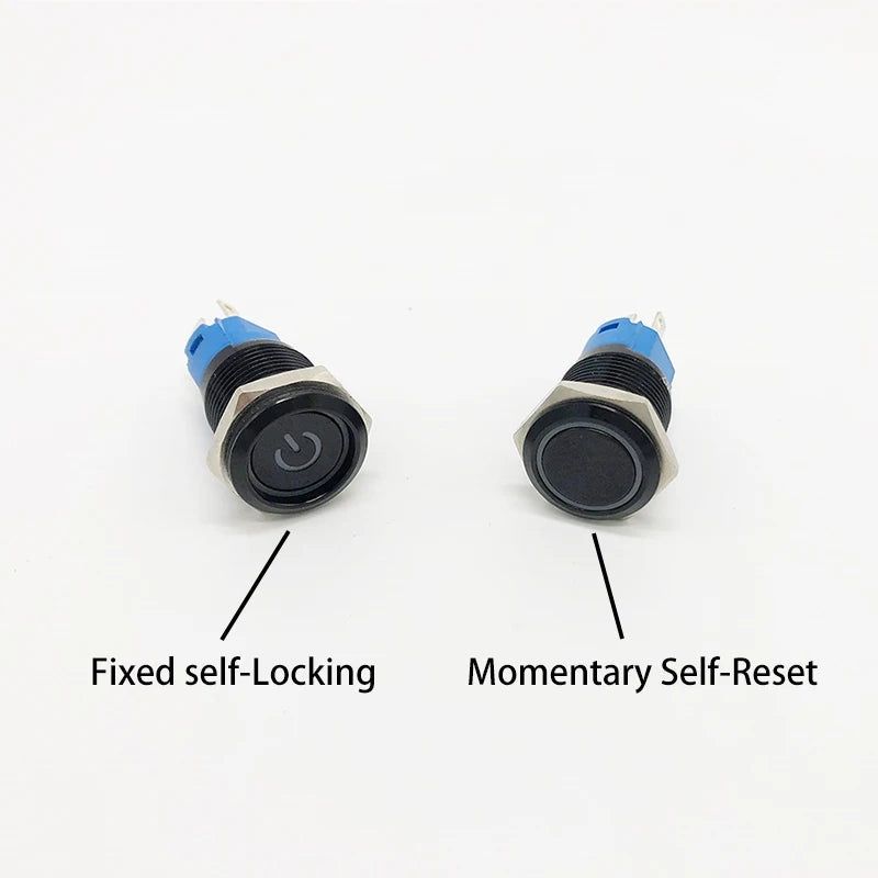 Black Metal Push Button Start Stop Power On Off Momentary Switch LED Backlit With Fixation 12 220 V Connected Electrical Outlets Zpaxo