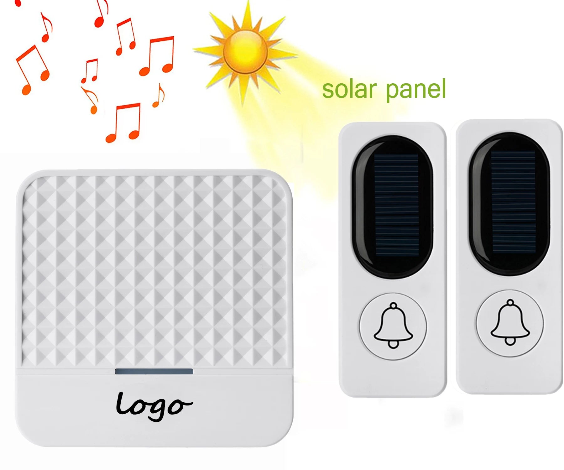 Wireless Solar Powered Doorbell 300M Range IP65 Waterproof Outdoor Chime Kit with EU/US Plug Zpaxo 2 Transmitter White EU