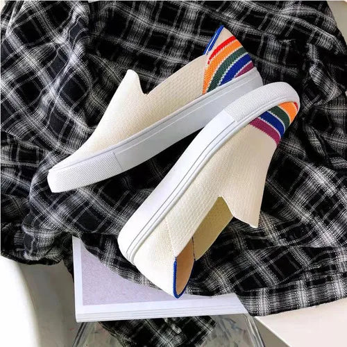 Women Loafers Flats Shoes Pregnant Outside Knitted Slip-On Spring/Autumn Round Toes Casual Womens Flats Shoes Zapatos Mujer Zpaxo rainbow 35