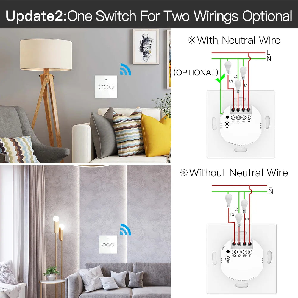 Wall White Touch Light Switch ZigBee EU No Neutral Capacitor Required 1 2 3 Gang Tuya Smart Life Works With Alexa Google Home Zpaxo