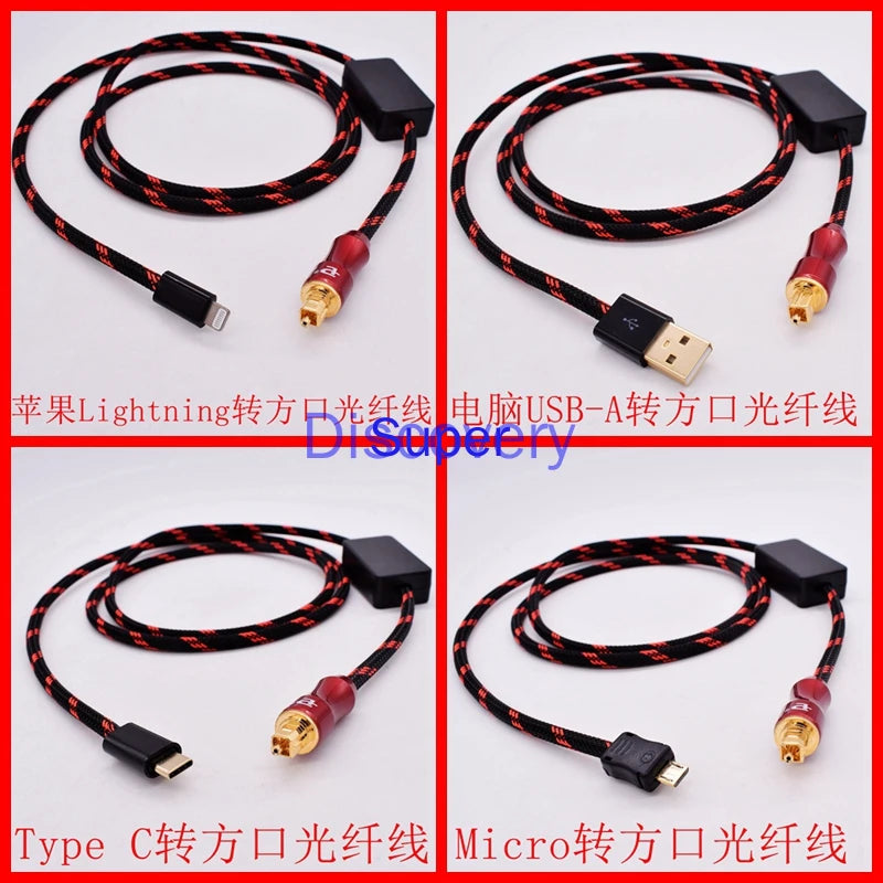 Computer/Apple/Android/Huawei Mobile Phone USB Type C to Fiber Optic Cable Power Amplifier Cable Car DSP Audio Cable Zpaxo