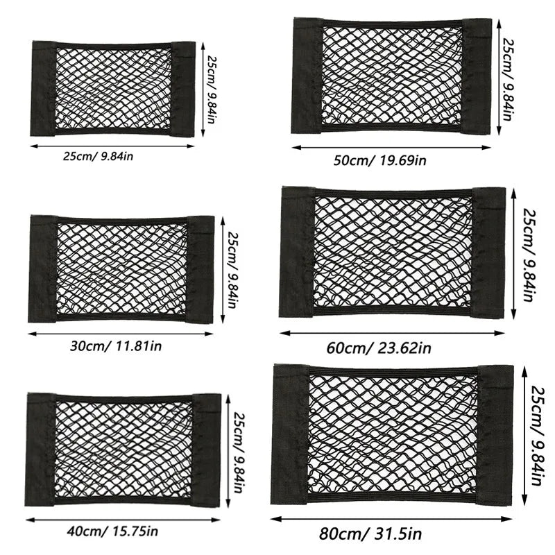 Car Back Rear Trunk Storage Net Seat Elastic String Magic Sticker