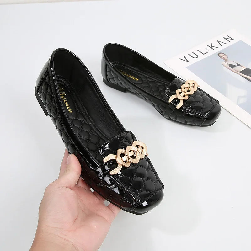 Women's Flat Shoes Spring Autumn New Square Toe Chain Comfortable Casual Square Toe Slip-On Female Shoes Large Size 36-42 Zpaxo 7 39