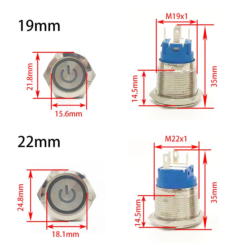Metal Push Button Start Stop Power On/Off 5/12/220V Led Backlit Connected Switch Without Fixation Controller Momentary Latching Zpaxo