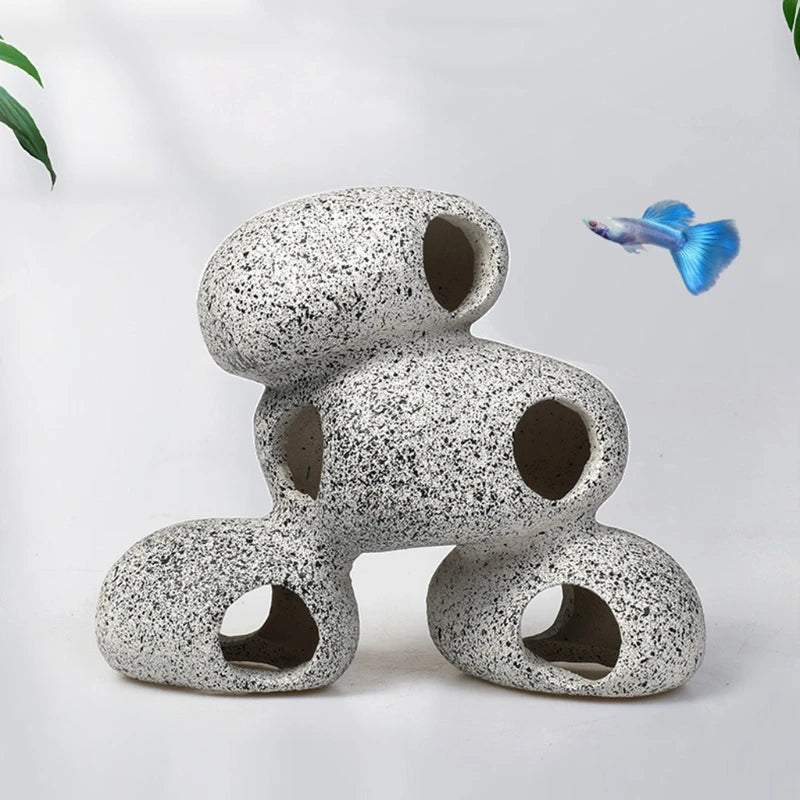 Aquarium Rock Cave Fish Tank Pond Hideaway for Shrimp Cichlid Hiding Breeding Spawning Hideout Decor Fish Tank Stone Ornament Zpaxo