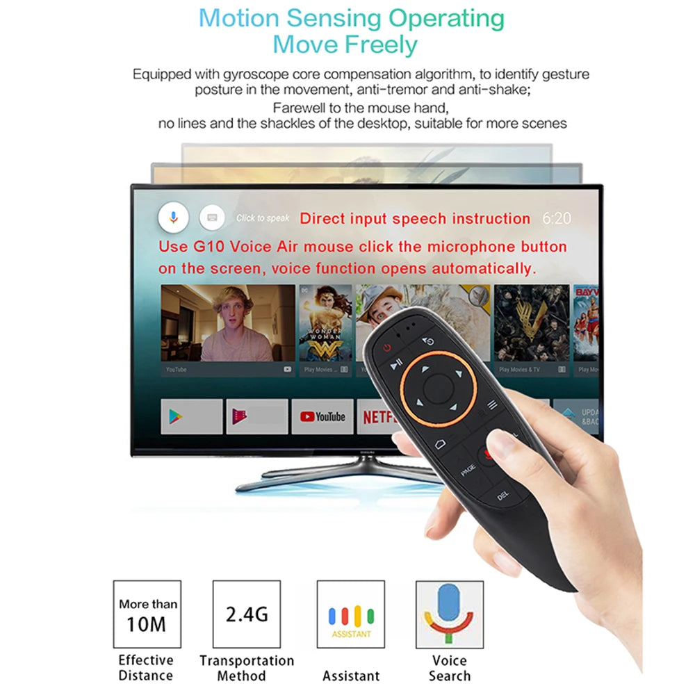 Voice Control G10s Air Mouse Support Gyro Sensing Wireless 2.4GHz Mini Remote Control For Android Tv Box With Voice Control Zpaxo
