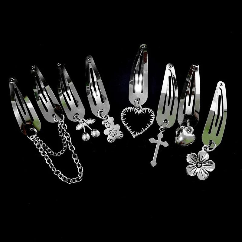 New Harajuku Silver Metal Chains Cherry Hair Pins Clip for Women Girl Punk Cool Simple Vintage Hair Accessories Fashion Jewelry Zpaxo