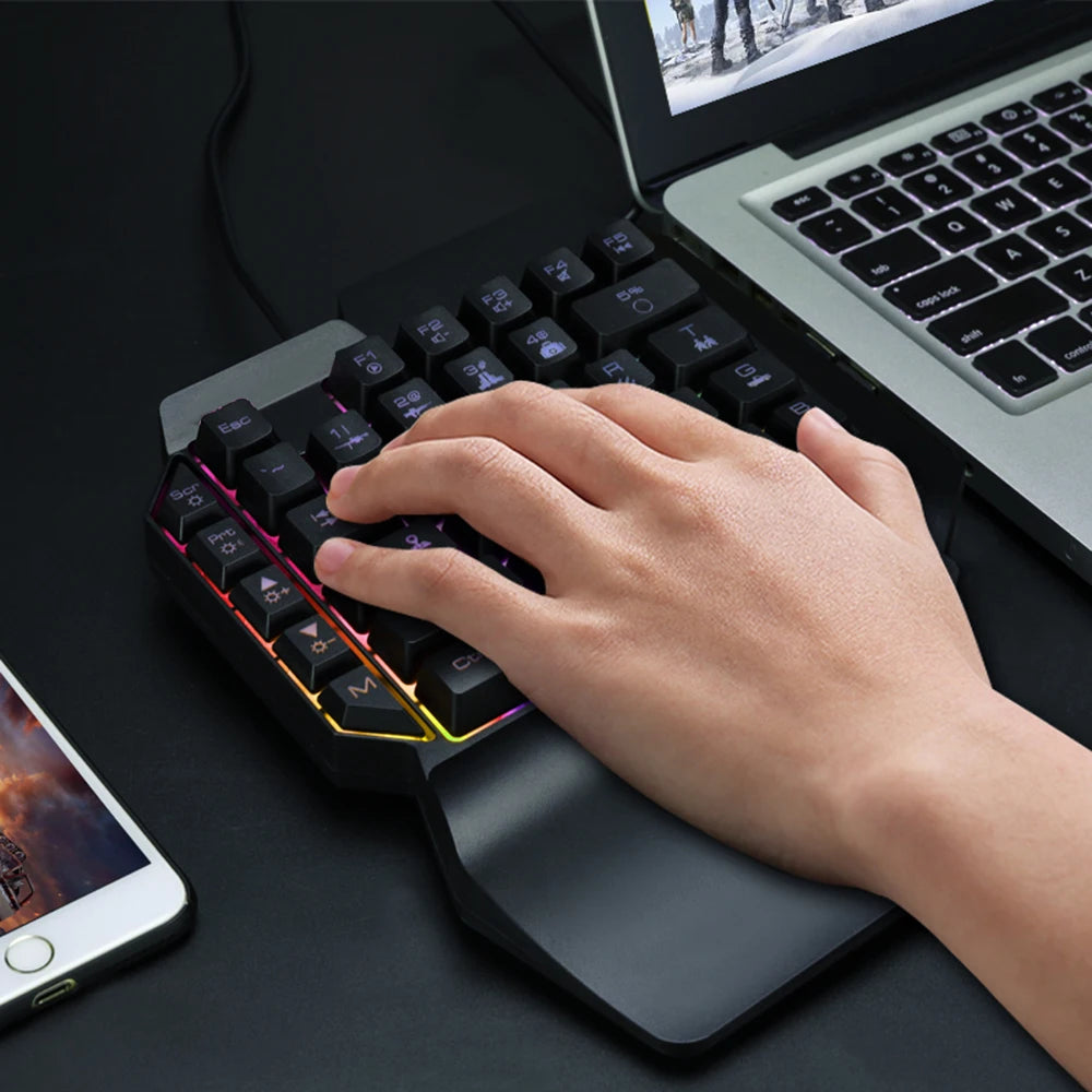 Wired 39 Keys F6 USB Keyboard With Hand Rest Colorful One-Handed Luminous Gaming Keyboards for Tablet Ergonomics Gamer Keycap Zpaxo