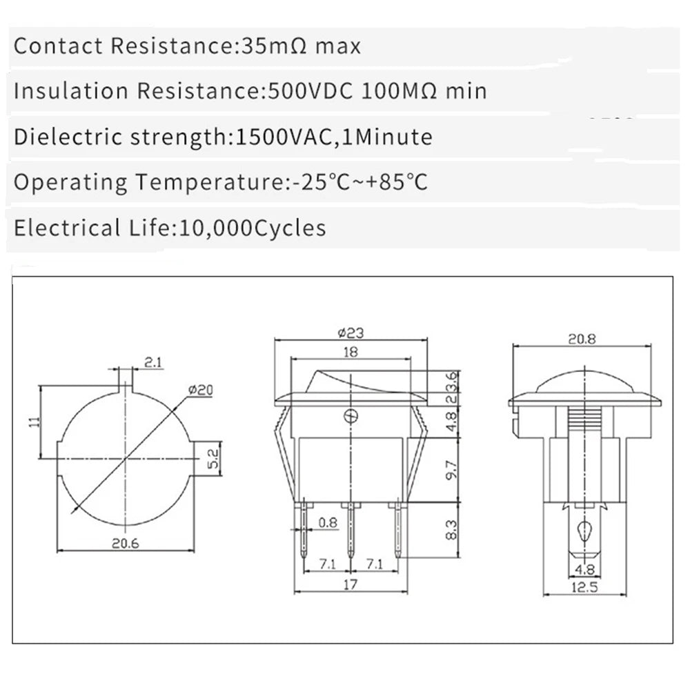 10PCS 12V 24V Practical Dot Light Car Boat Round Rocker SPST Switch LED 4 Colors On/Off Button Switch Zpaxo