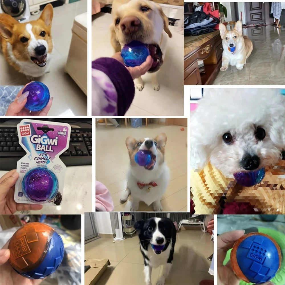 Pet Dog Squeaky Toys Ball Tennis Interactive Bounce Sound Rubber Zpaxo