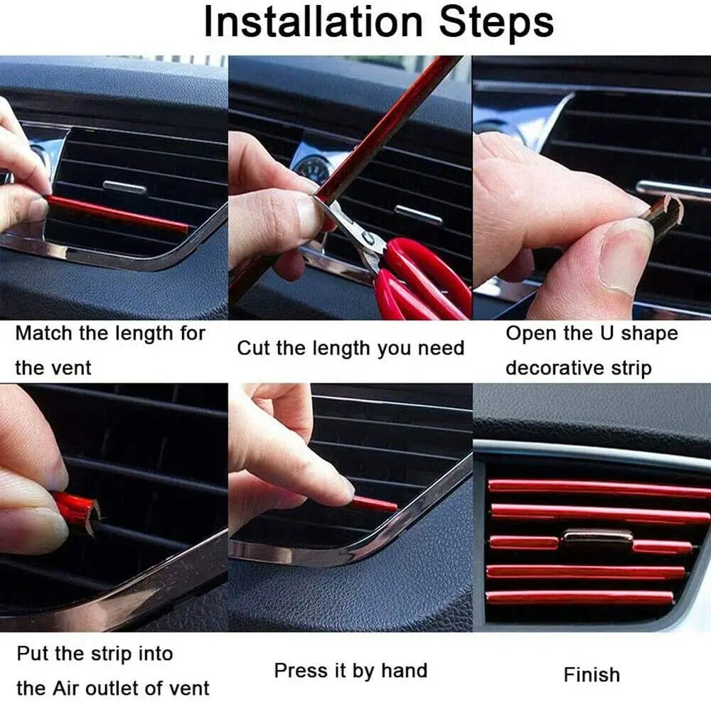 Car Air Conditioner Vent Outlet Trim Strips U Shape Chrome PVC Zpaxo