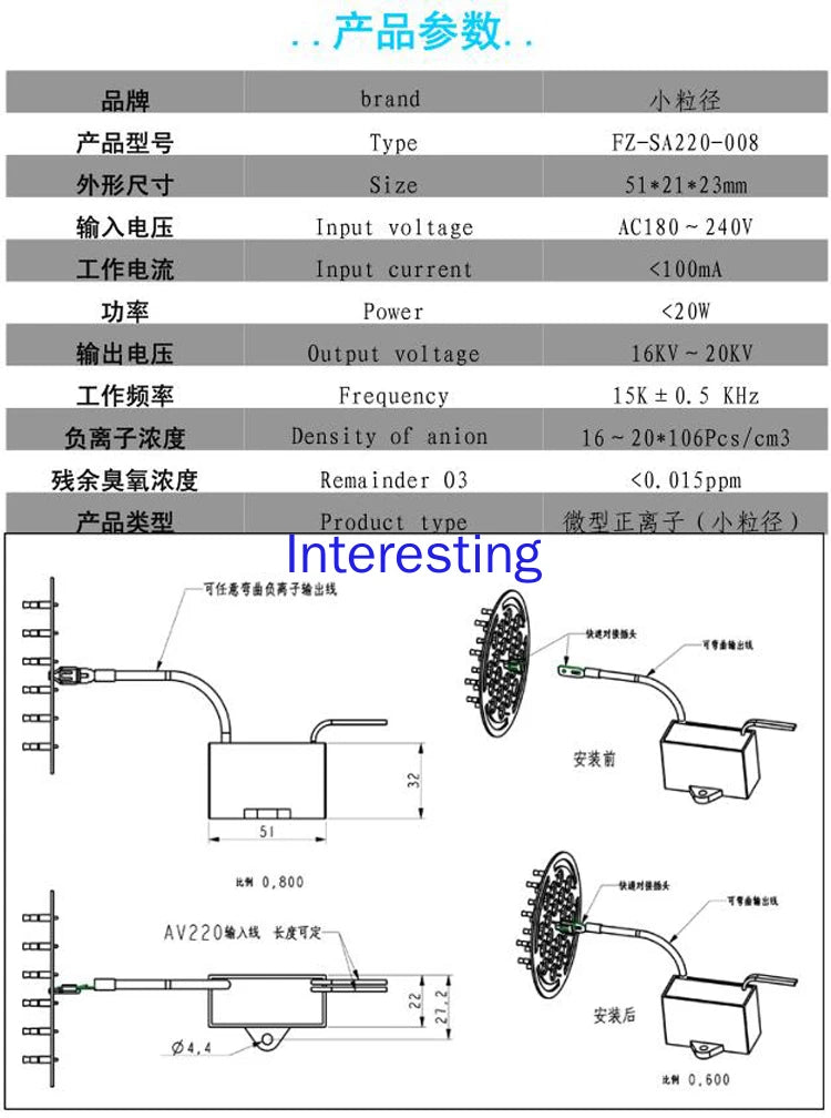 Small Volume Positive Ion Transmitter 220V Electrostatic Positive Electrostatic Generator Smoke and Odor Removal Air Purifier Zpaxo
