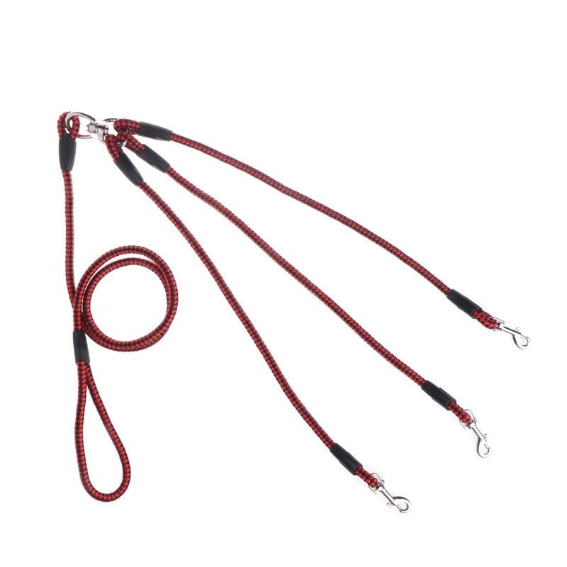 Heavy Duty Triple Pet Dogs Leash Coupler Lead Nylon Soft Handle Zpaxo Red-Black