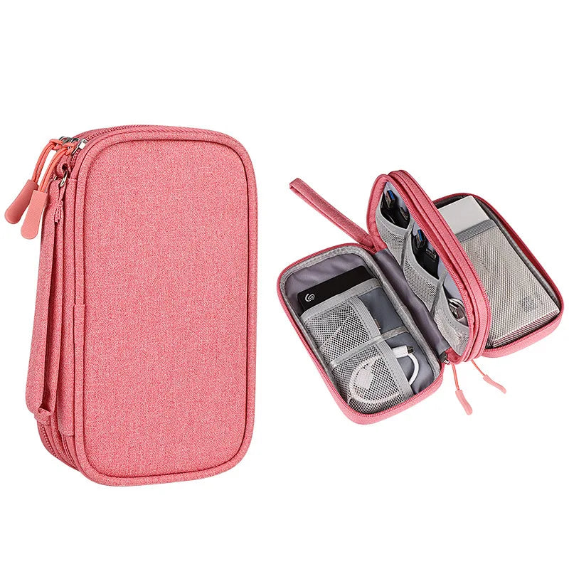 Double Layer Protective Travel Accessories Power Bank Bag Hard Drive Zpaxo Pink
