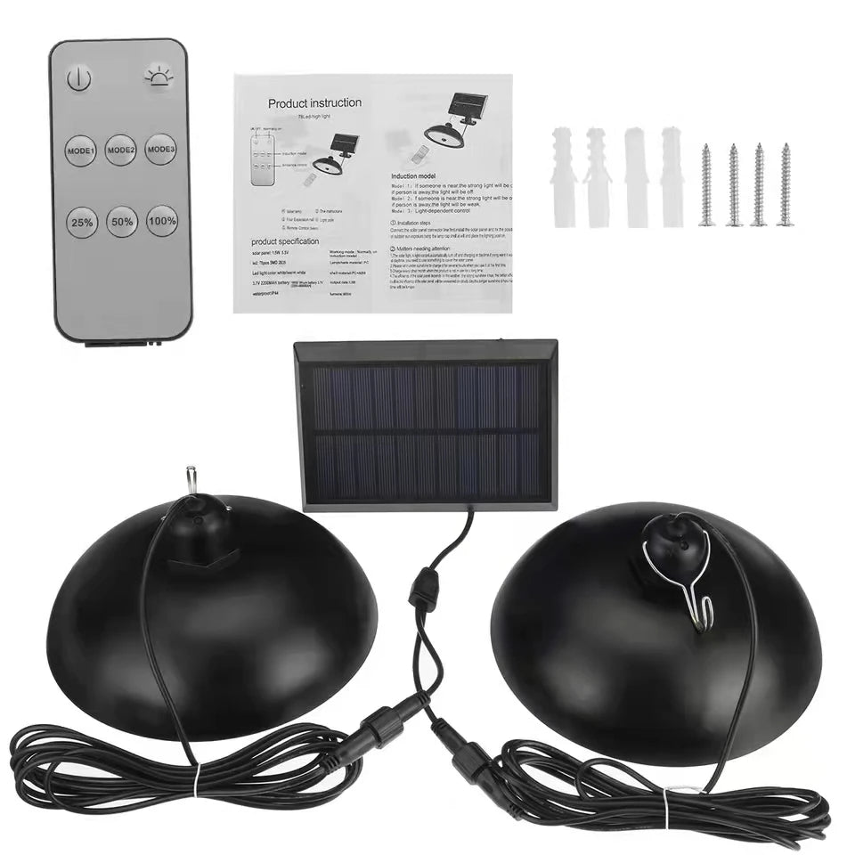 Solar Pendant Light Outdoor Split Double Head Lamp Motion Sensor Zpaxo
