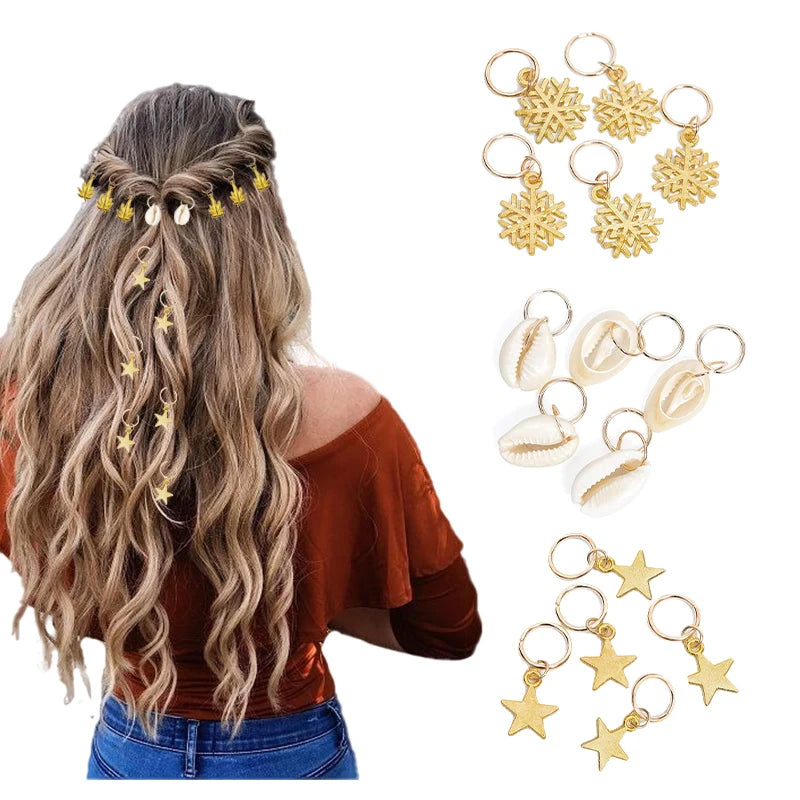 5pcs/Pack Stars Ring Charms Shell Hair Braid Dread Dreadlock Beads Clips Cuffs Rings Jewelry Dreadlock Clasps Accessories Tools Zpaxo
