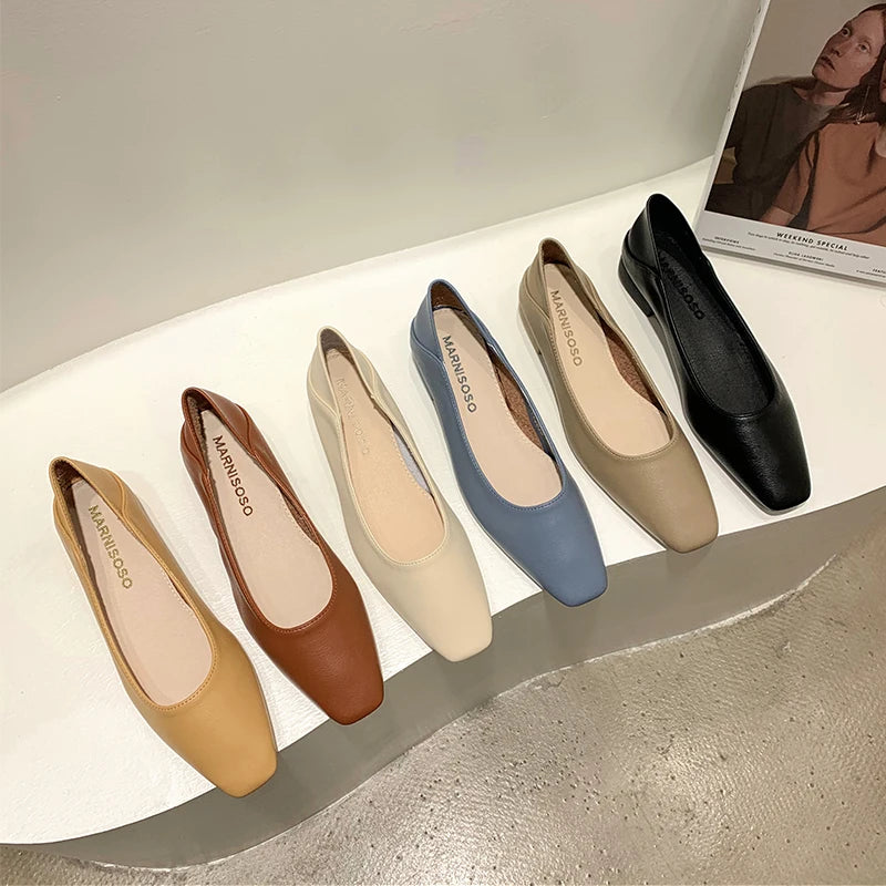 Flat Shoes Female 2021 New Spring and Autumn Thick Heel Square Toe Casual Solid Women Zapatos De Mujer Women Loafer Shoes Zpaxo