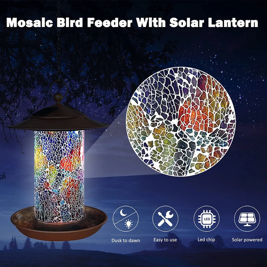 Solar Bird Feeder Light Outdoor Mosaic RGB Pendant Lights Hanging Zpaxo