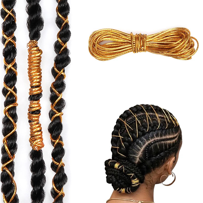 Dreadlock Braids Hair Accessories Silver Gold Braiding Hair Deco Styling Shimmer Stretchable African Braid Braided Elastic Cord Zpaxo