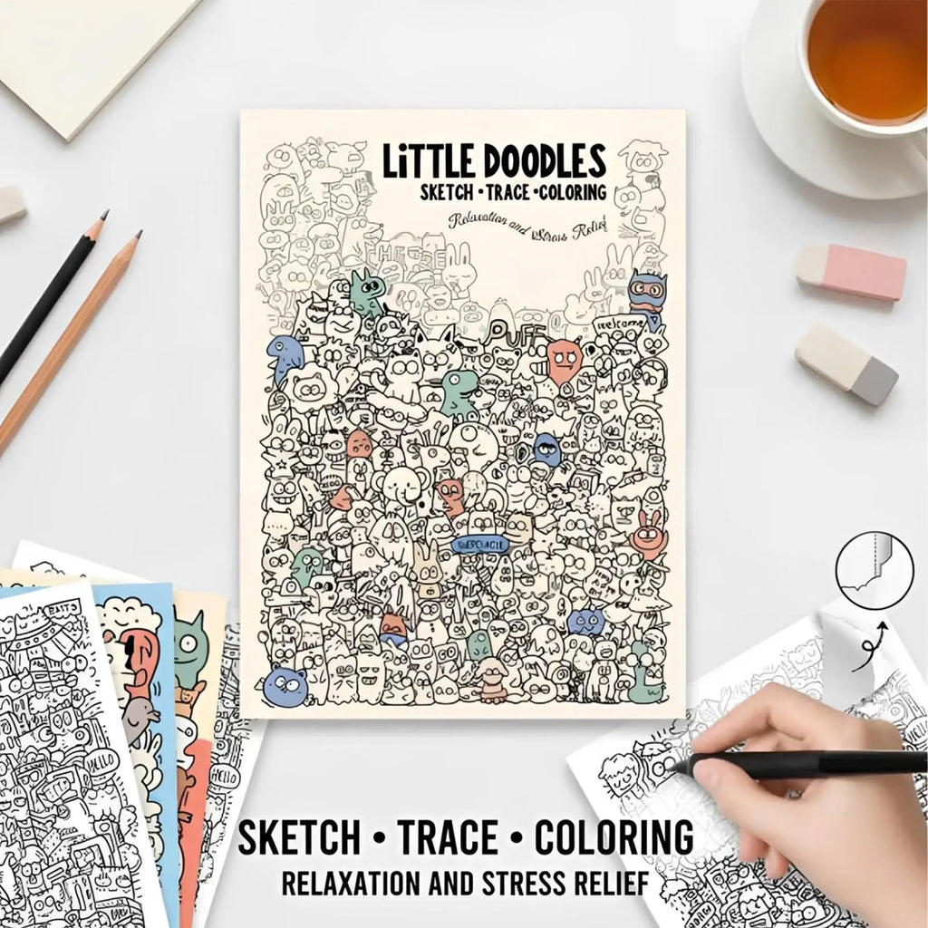 Doodle Art Coloring Book 30 Pages Digital Line Tracing Aesthetic Cute