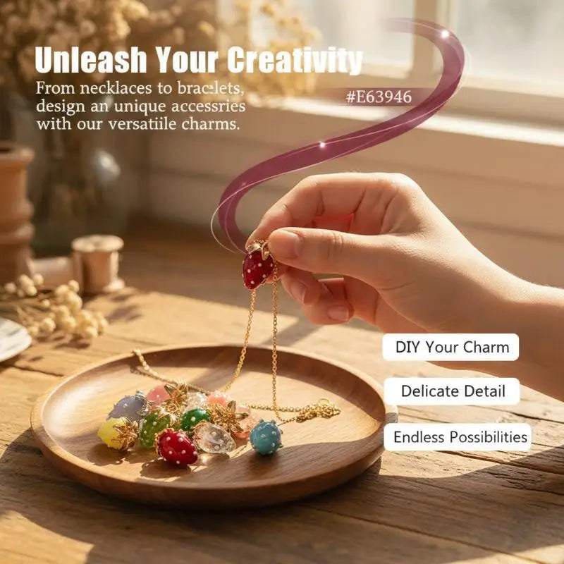 3D Resin Sweet Strawberry Shape Fruit Pendant Charms DIY Jewelry Zpaxo
