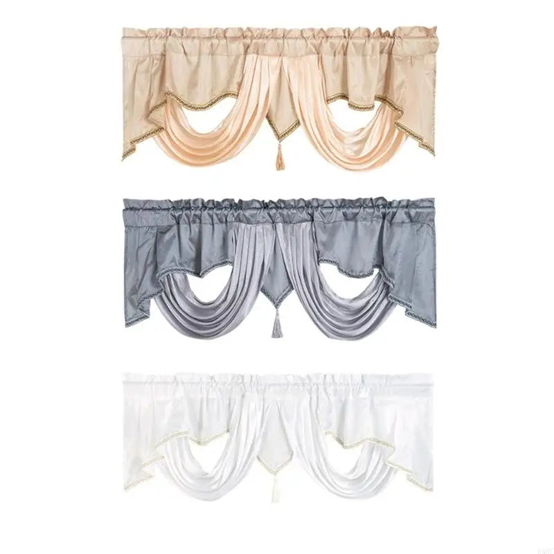 Elegant Waterfall Valance Tassels Solid Wavy Design Window Curtain