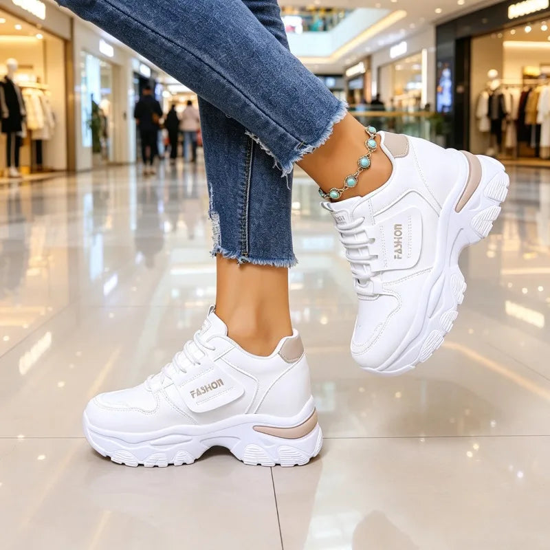 Women's Comfortable Thick Sole Heel Lace Sneakers Women Spring Autumn Zpaxo