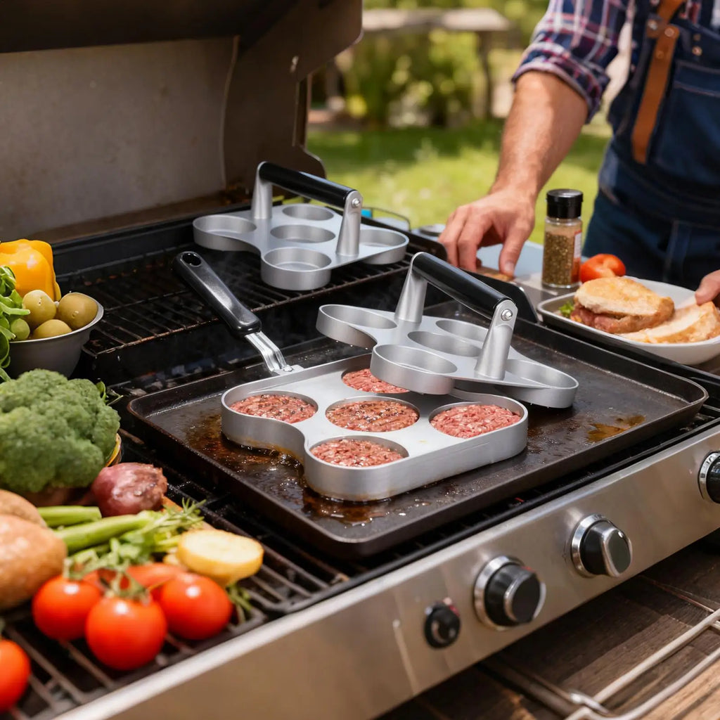 Patty Press Heavy-duty Non Stick Flat Bottom Hamburger Smasher 5-Grid