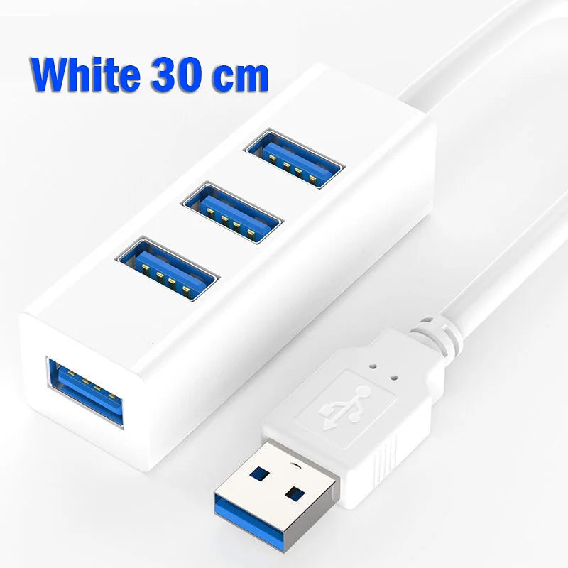 4-Port USB 3.0 Hub – Portable High-Speed USB Splitter for PC USB Hub Zpaxo white 30cm