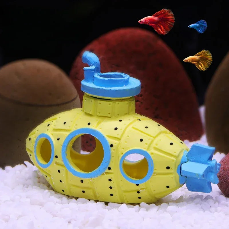 Resin Submarine Aquarium Ornament – Fish & Shrimp Cave Decor