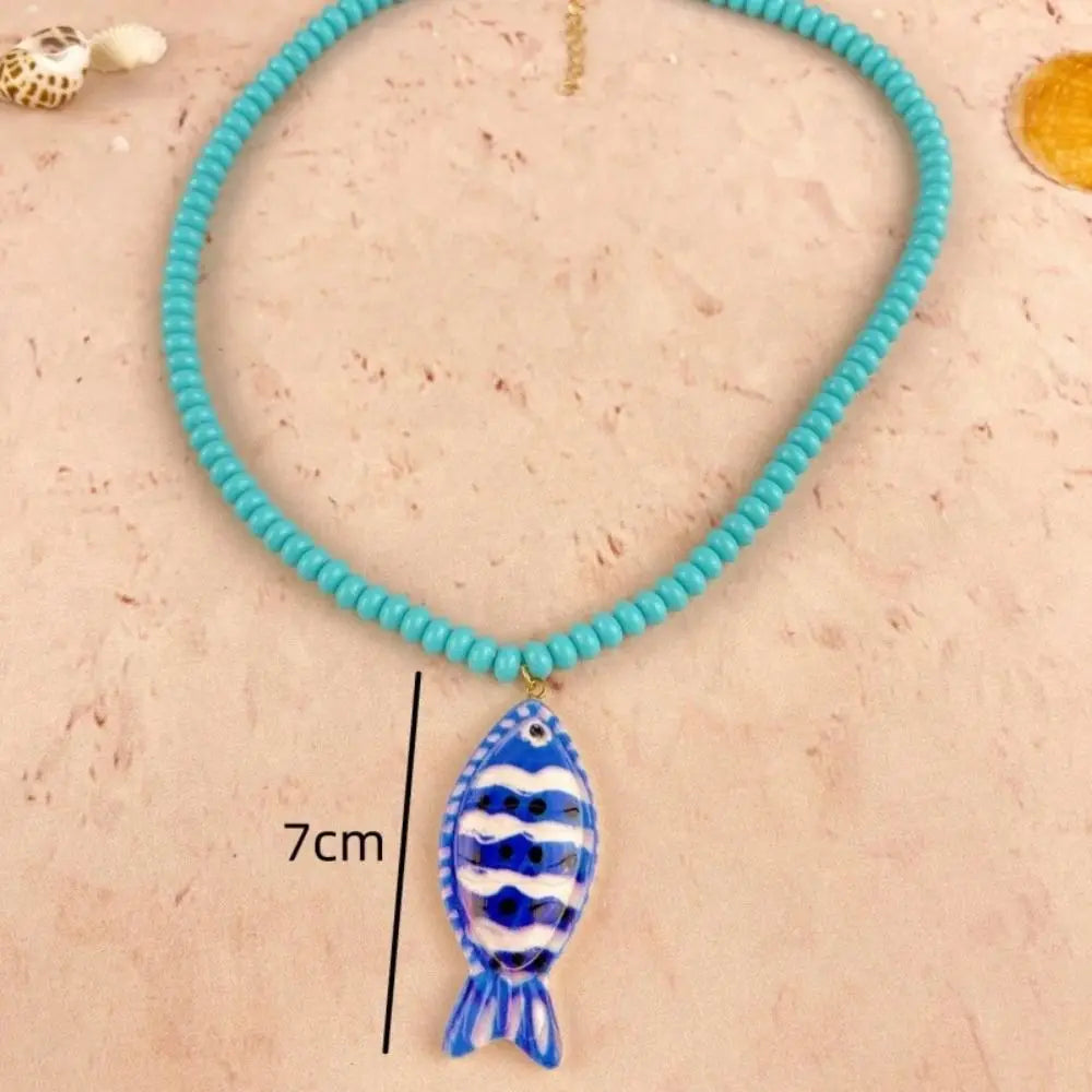 Fashion Colorful Fish Pendant Necklace Handmade Boho Beaded Chain Necklace Jewelry Gift Summer Beach Zpaxo